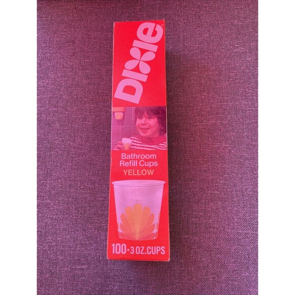 VTG Dixie 3 oz Bath Cups 100 Count 1974 Yellow Floral Peacock Sealed In Box NOS - Picture 2 of 6